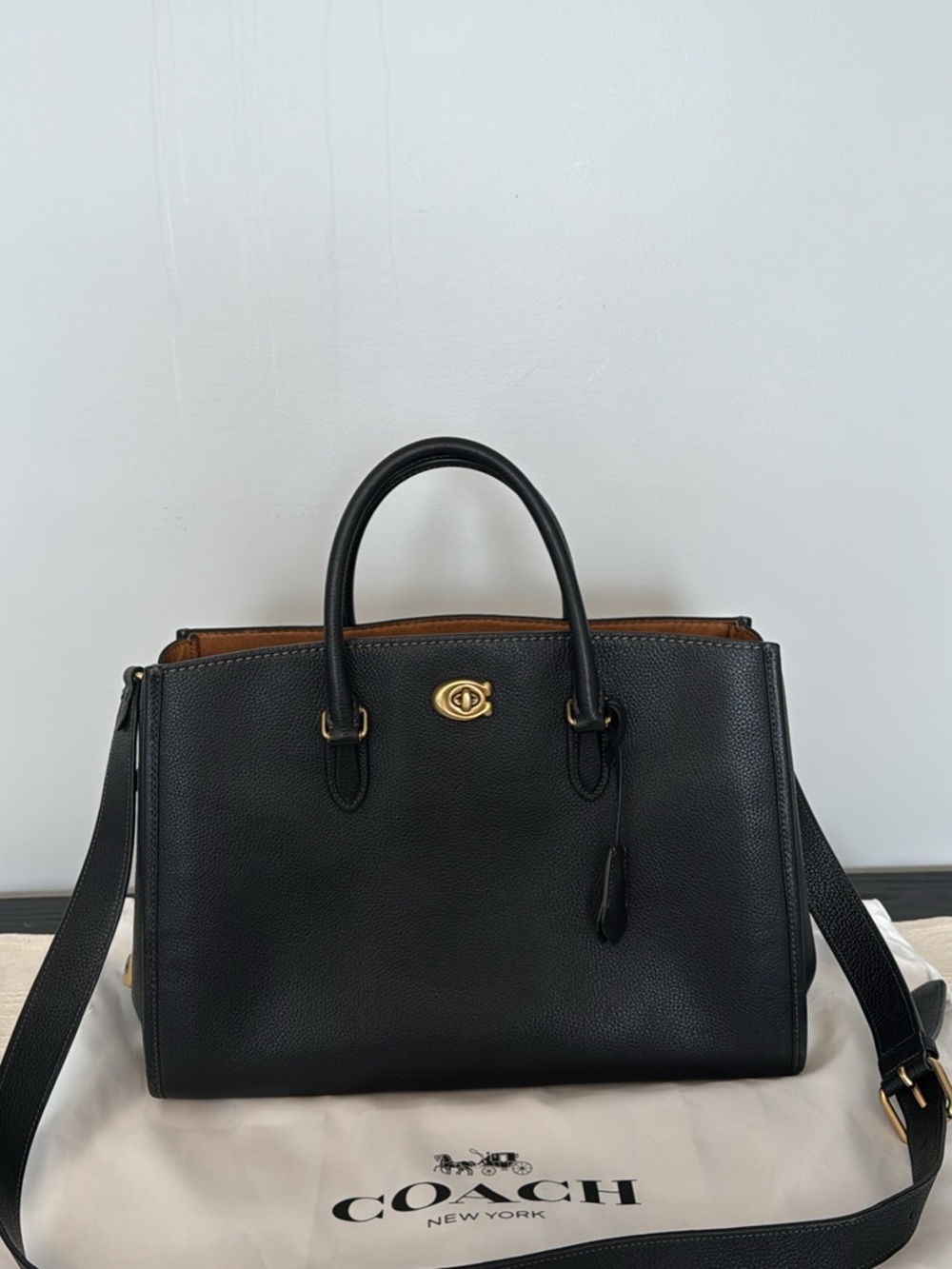 Coach Black Pebbled Leather Satchel with Gold Turnlock